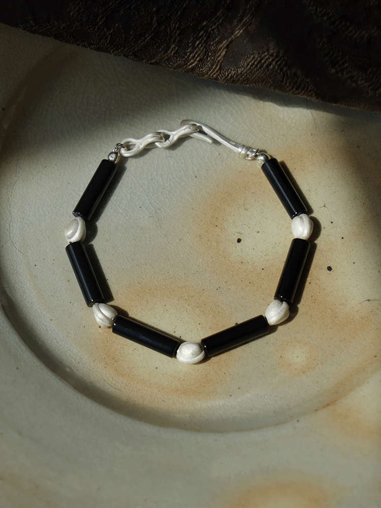 Black Agate Silver Bracelet