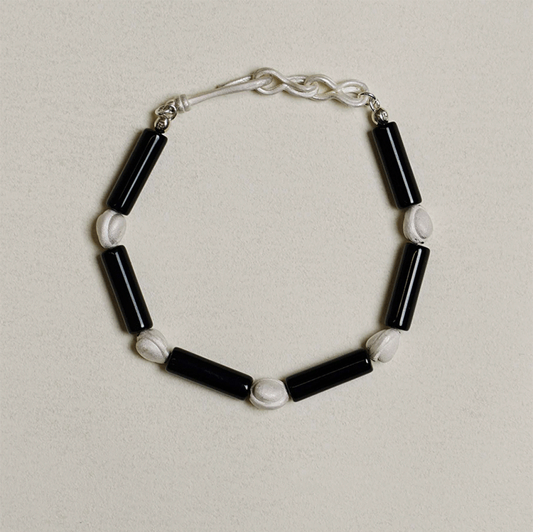 Black Agate Silver Bracelet