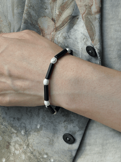 Black Agate Silver Bracelet