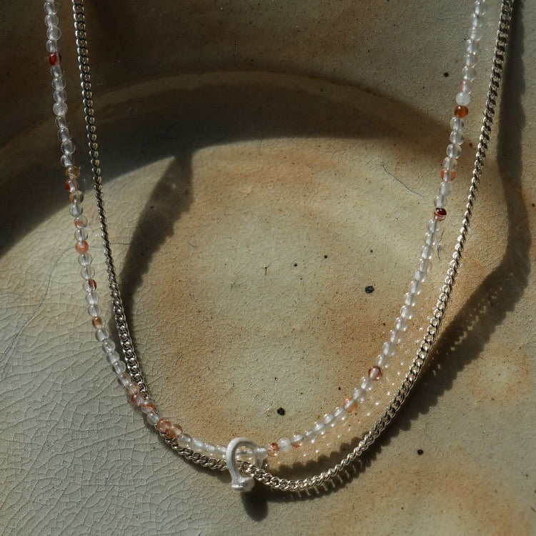 Double Strands Red Quartz Silver Necklace