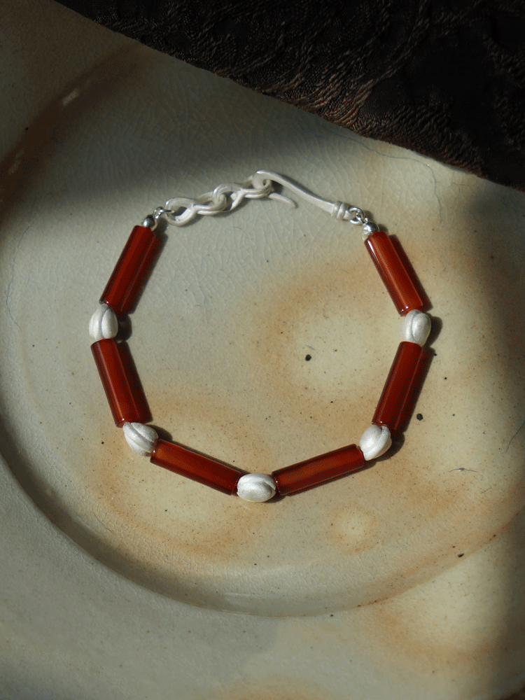 Red Agate Silver Bracelet