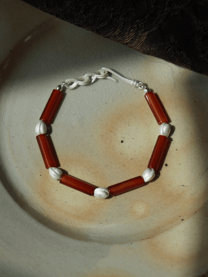 Red Agate Silver Bracelet