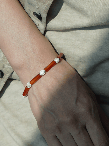 Red Agate Silver Bracelet