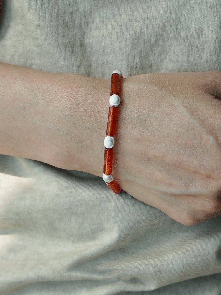 Red Agate Silver Bracelet