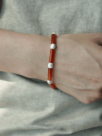 Red Agate Silver Bracelet