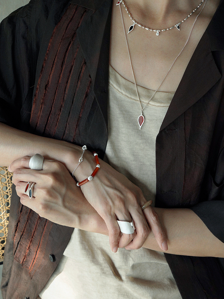 Red Agate Silver Bracelet