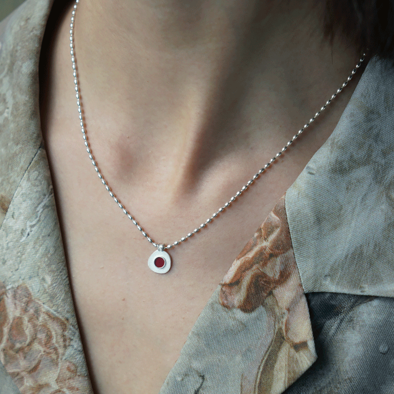 Red Agate Silver Necklace