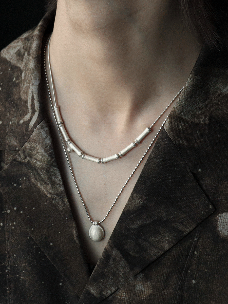 Silver Ball Chain Long Necklace