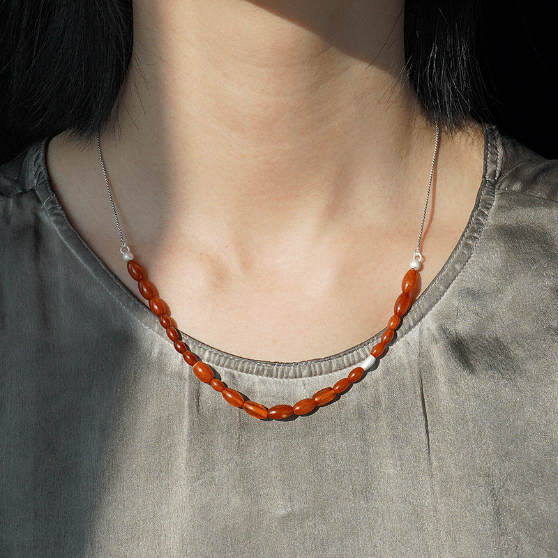 Red Amber Silver Necklace